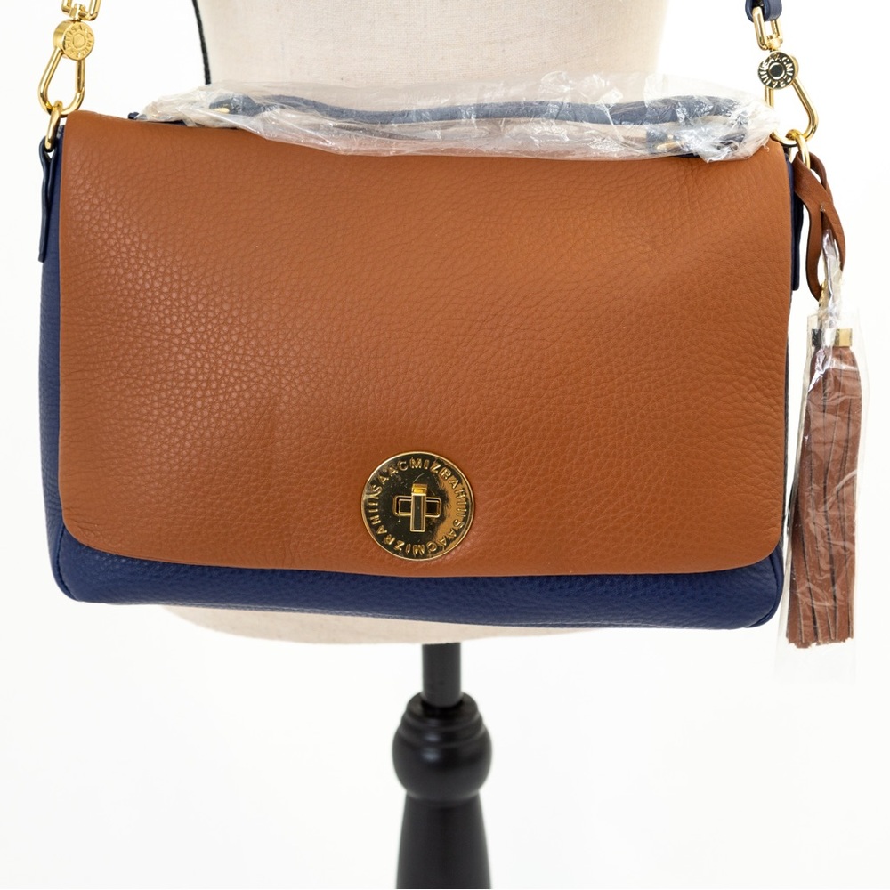 Leather tassel bag messenger bag Isaac Mizrahi blue & brown
